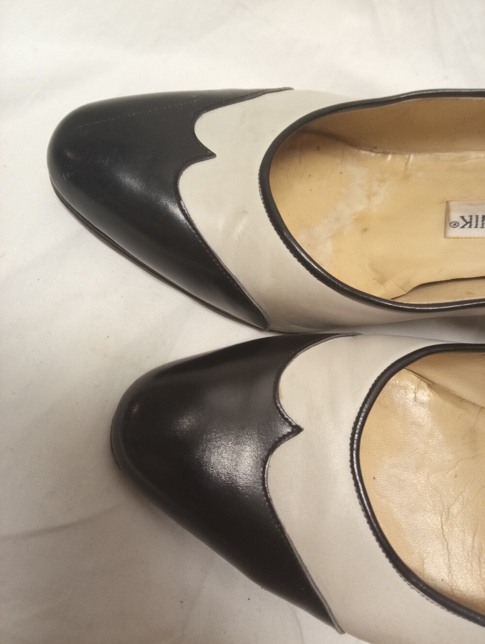 Manolo Blahnik Black and White Two-Tone Pointed Toe Pumps